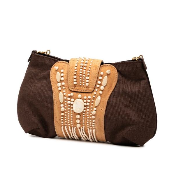 Salvatore Ferragamo Gancini Jeweled Chain Mini Shoulder Bag AQ-21 6437 Brown/... - Picture 2 of 6